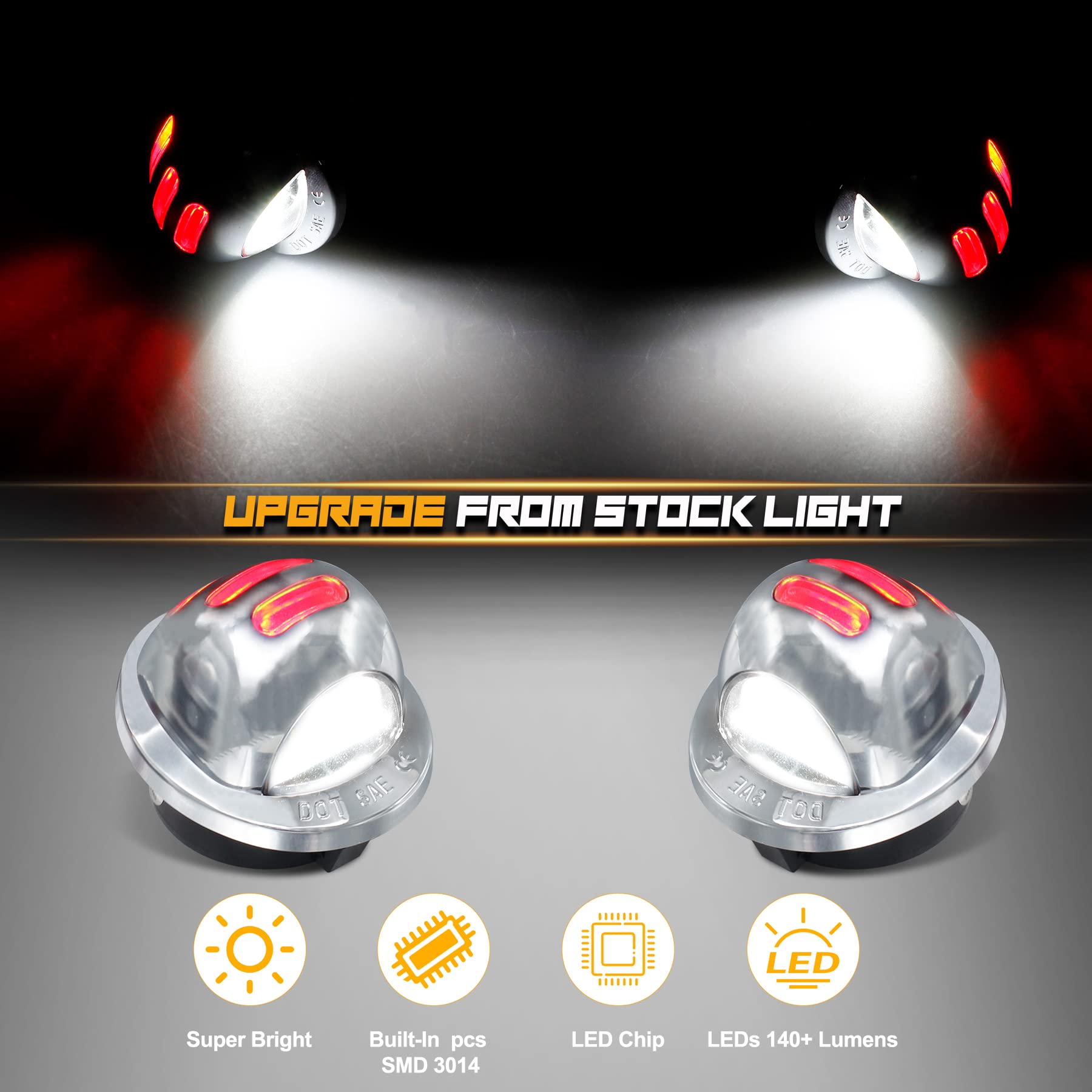 RUXIFEY waterproof chrome license plate light resists rain and wash.