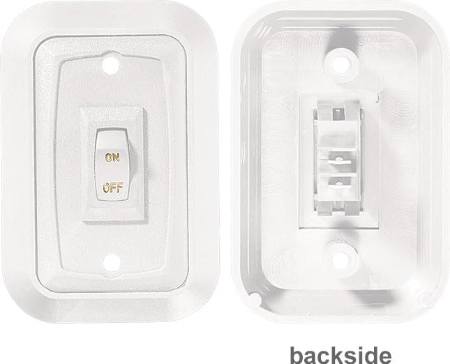 RV Designer S653 white switch with raised bezel close-up showing durable travel use