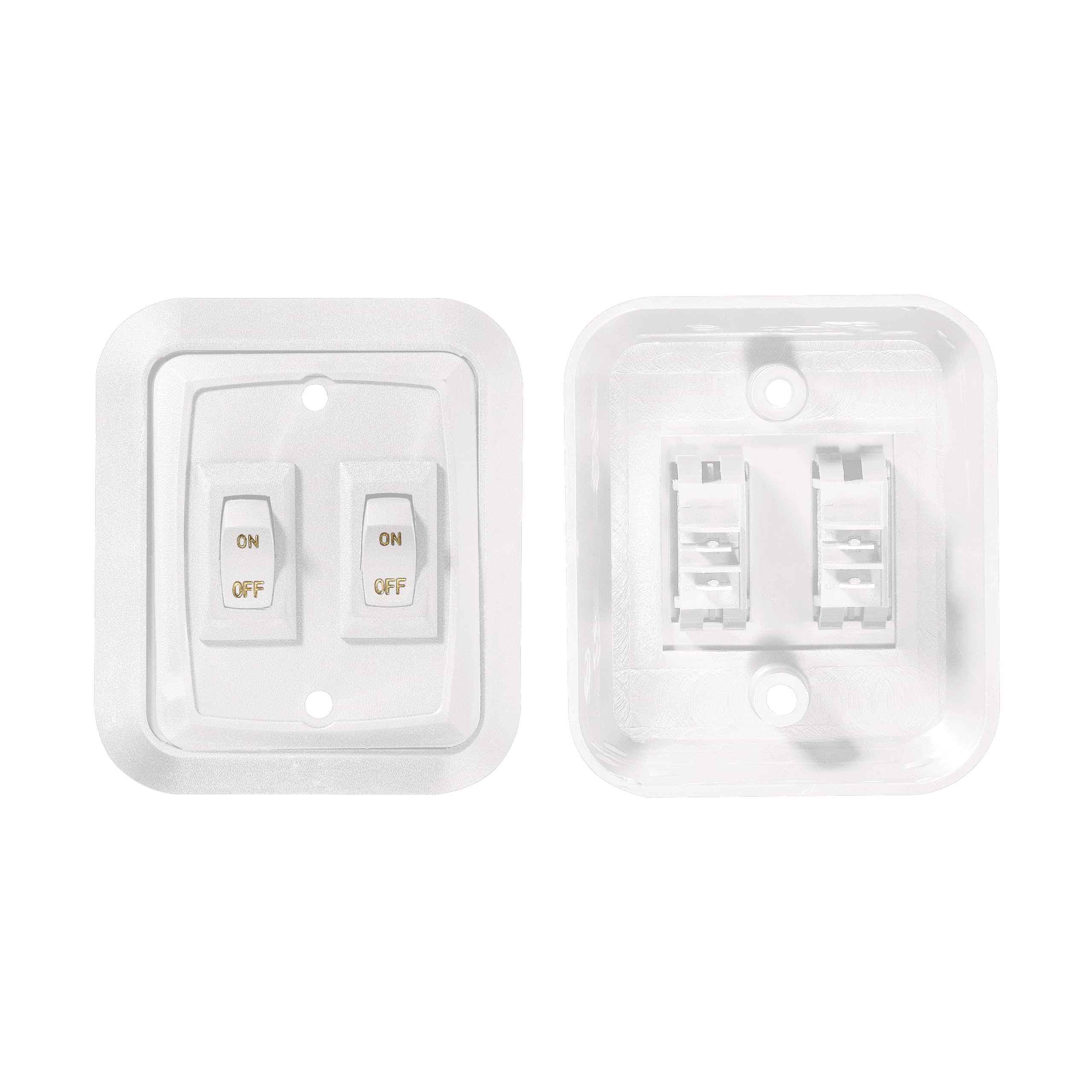 RV Designer S657 white double switch showing on/off action for RV lighting