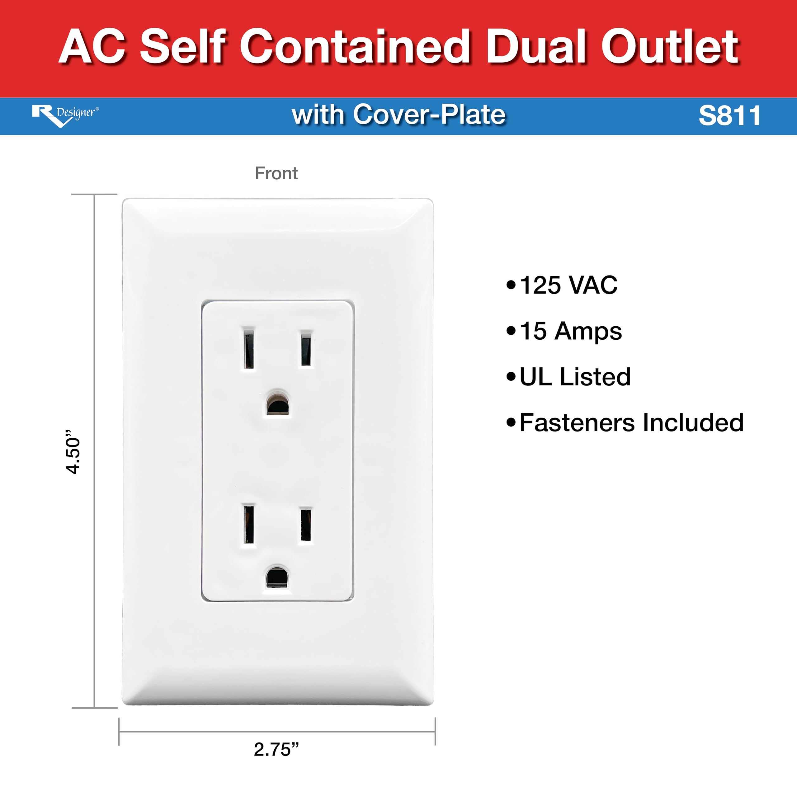 RV Designer S811 dual outlet installed in an RV for tidy, convenient power