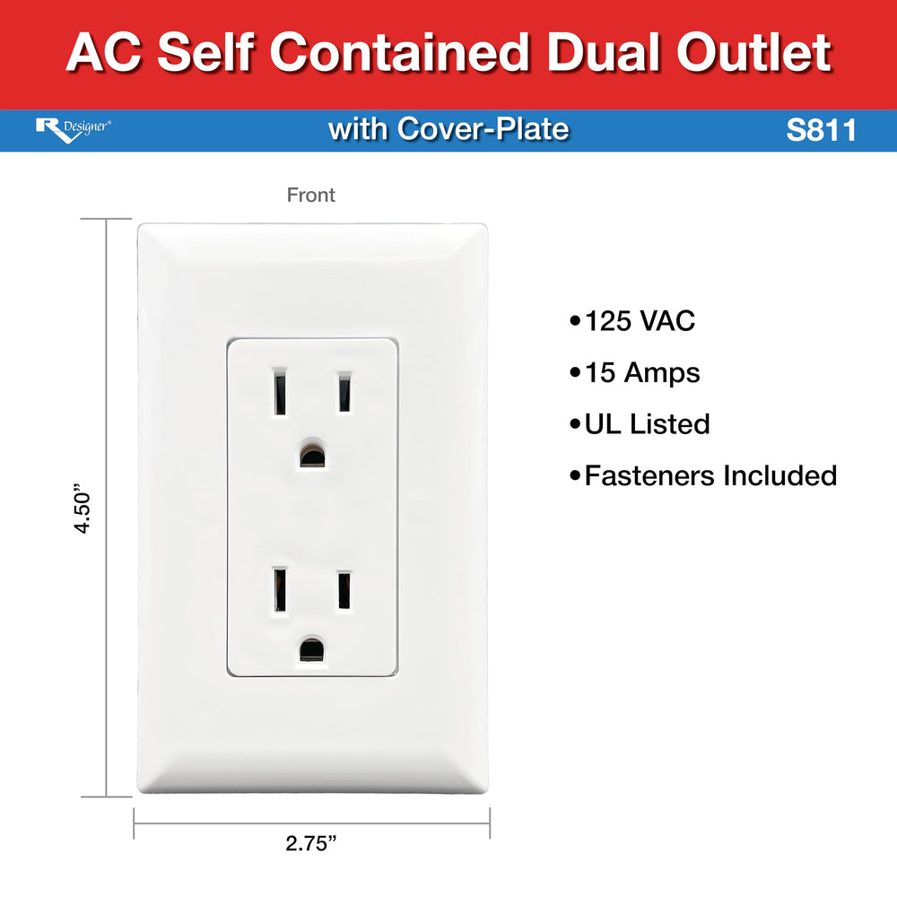 RV Designer S811 dual outlet installed in an RV for tidy, convenient power