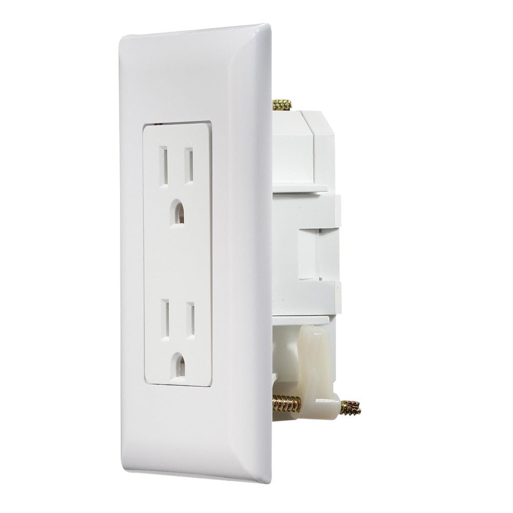 RV Designer S811 dual outlet white front view shows easy, organized power access in an RV
