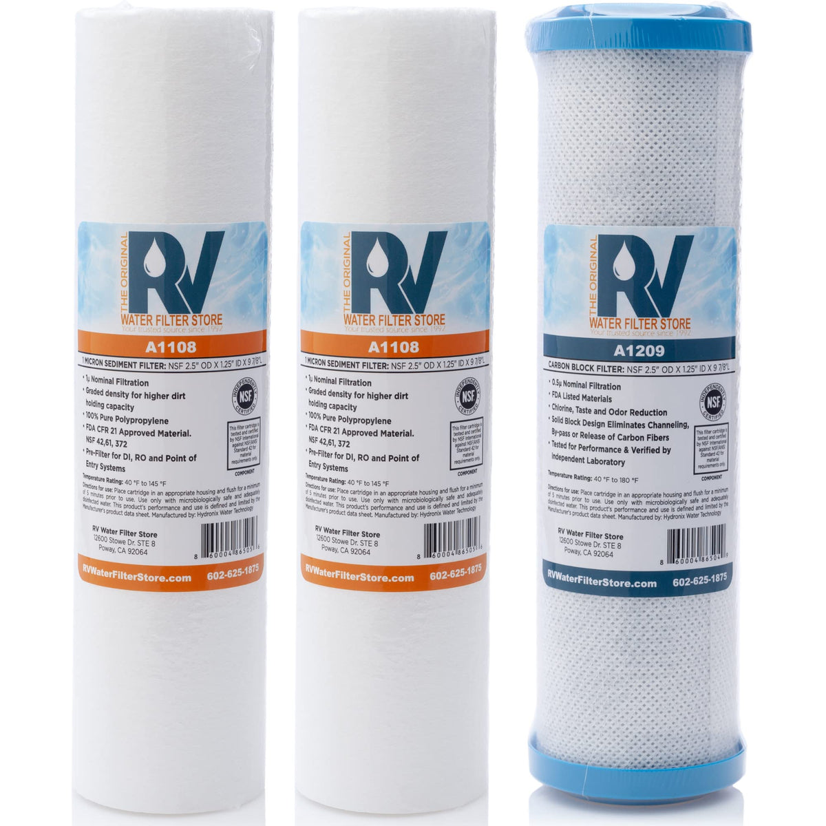RV Water Filter Store AA1209 Essential System refill kit with 1µm sediment and 0.5µm carbon block for clean water