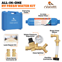 rVandtt regulator with gauge controls campground water pressure.