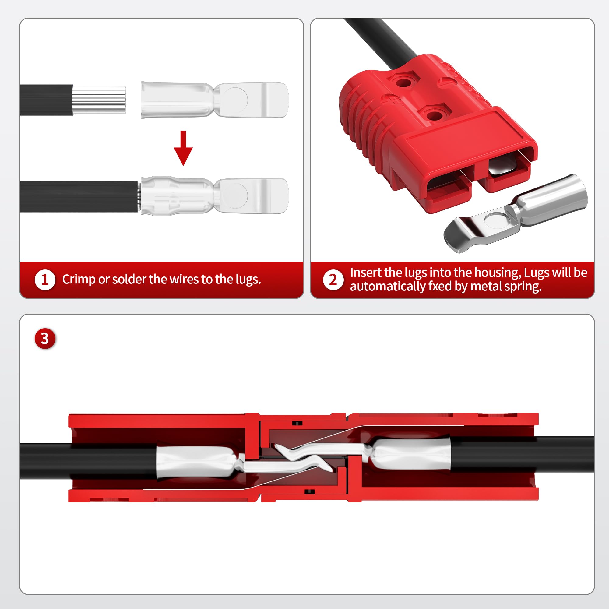 RVBOATPAT wiring assembly shows easy insertion and crimping on large cables.