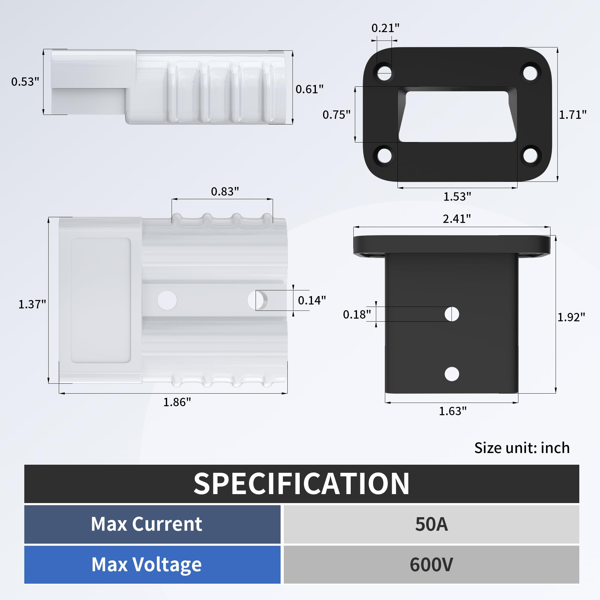 RVBOATPAT copper-silver-plated pins ensure reliable current in the 50A connector.
