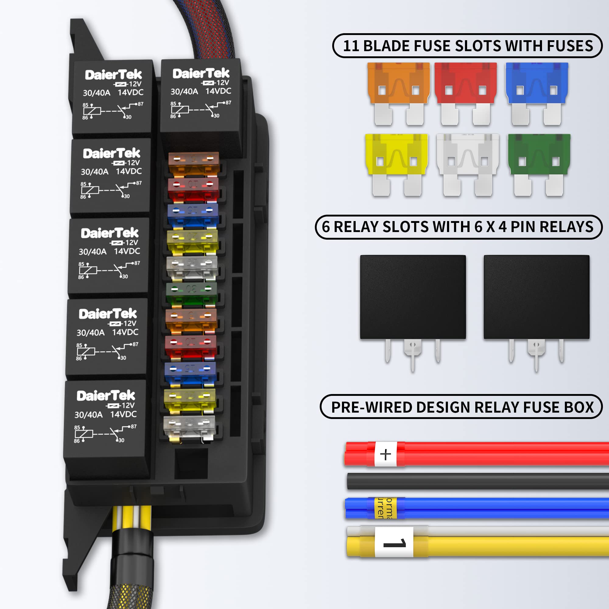RVBOATPAT pre-wired fuse-relay box speeds installation and reduces clutter.