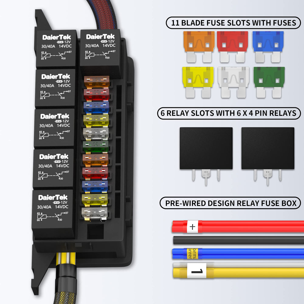 RVBOATPAT pre-wired fuse-relay box speeds installation and reduces clutter.