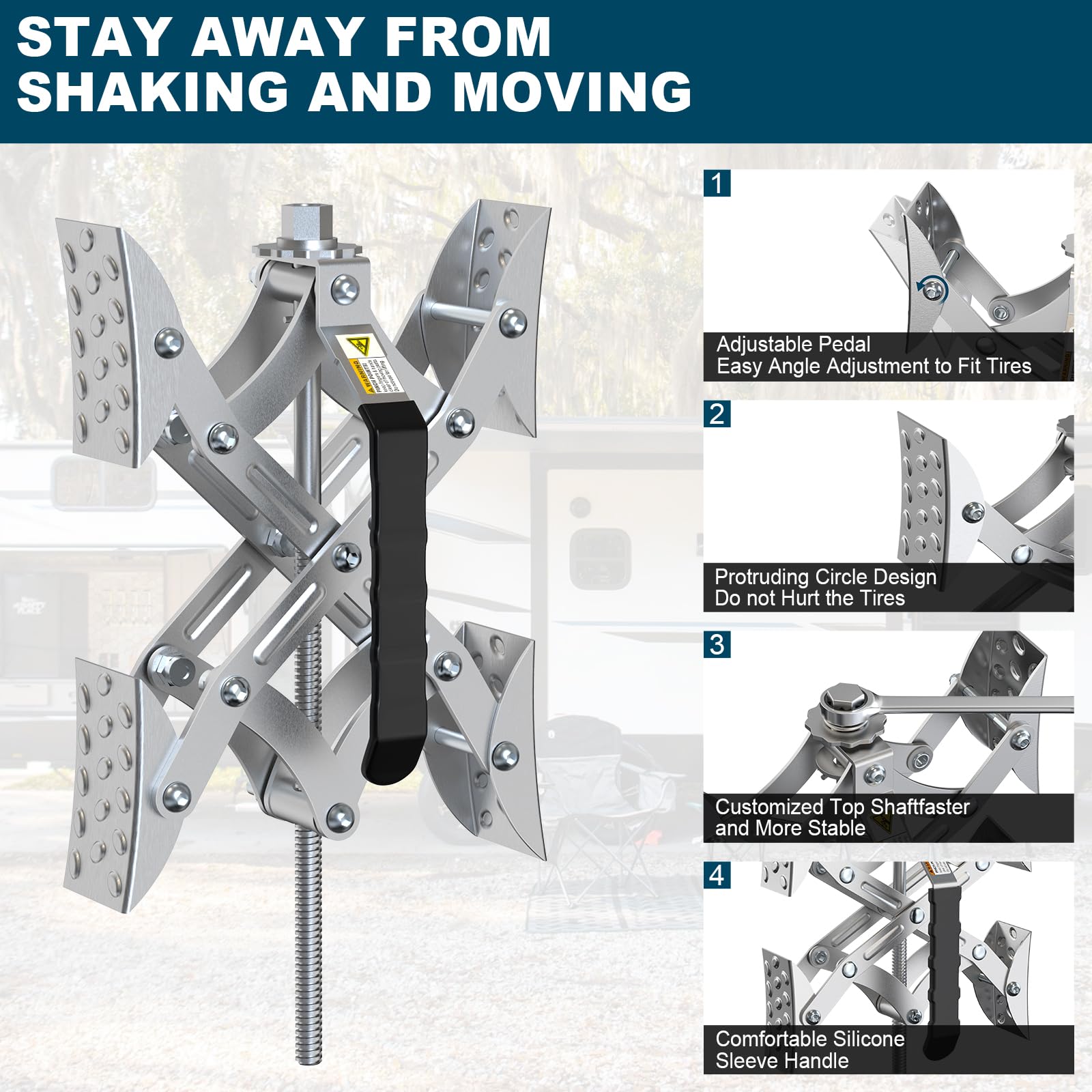 Rvdeaa stabilizer contact point with tires highlighting stable parking and reduced wobble.