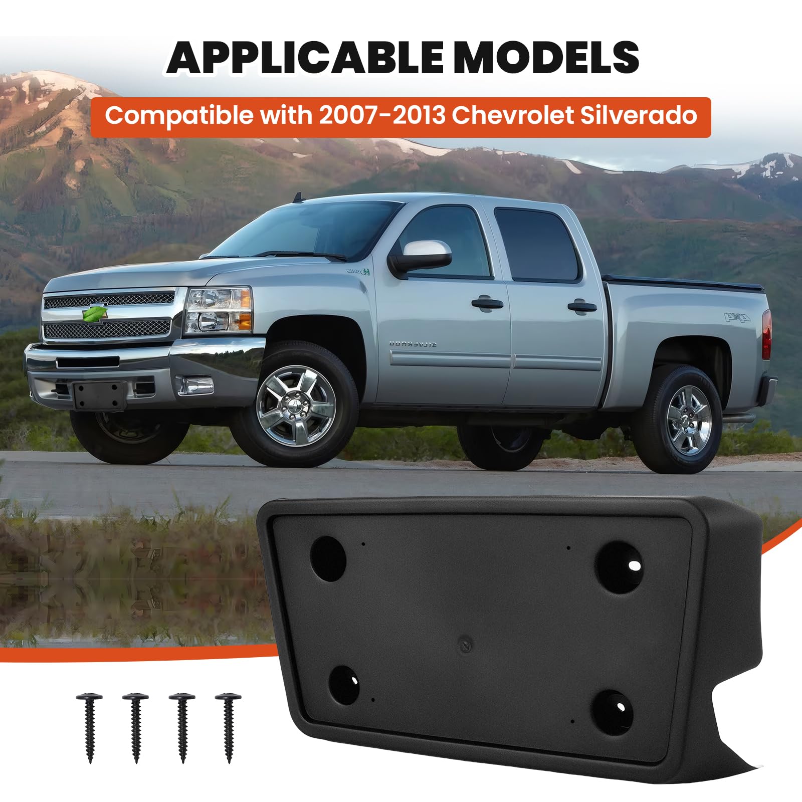 RVgolf license plate holder front view for Silverado with sturdy design.