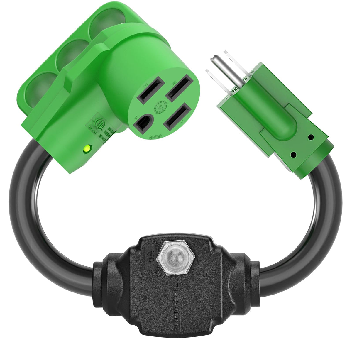 RVGUARD 15A to 50A RV adapter cord for versatile campsite power access.