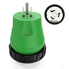RVGUARD locking-connector adapter for 50A to 110V power in RV setups