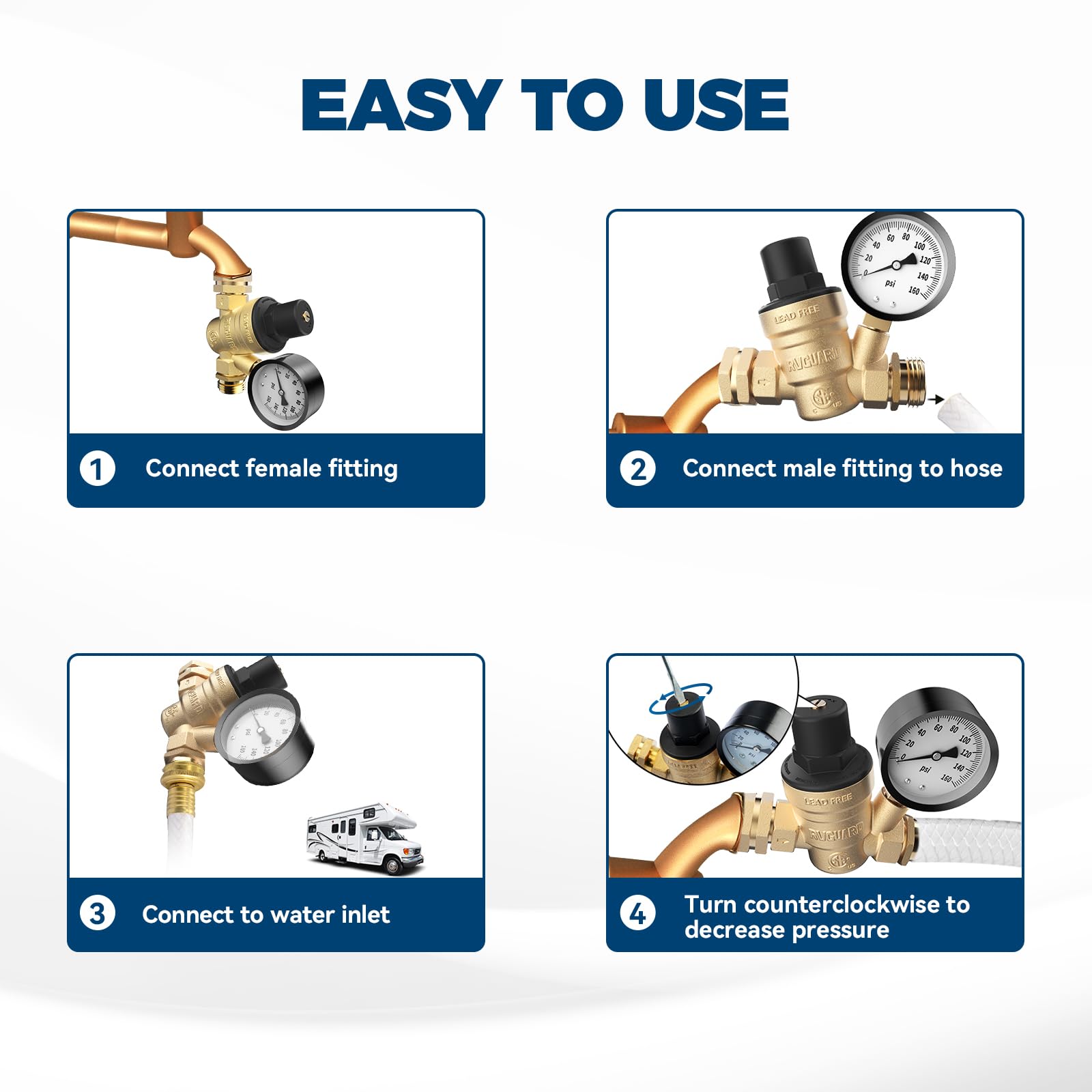 RVGUARD adjustable pressure control knob demonstrated for customizing flow.