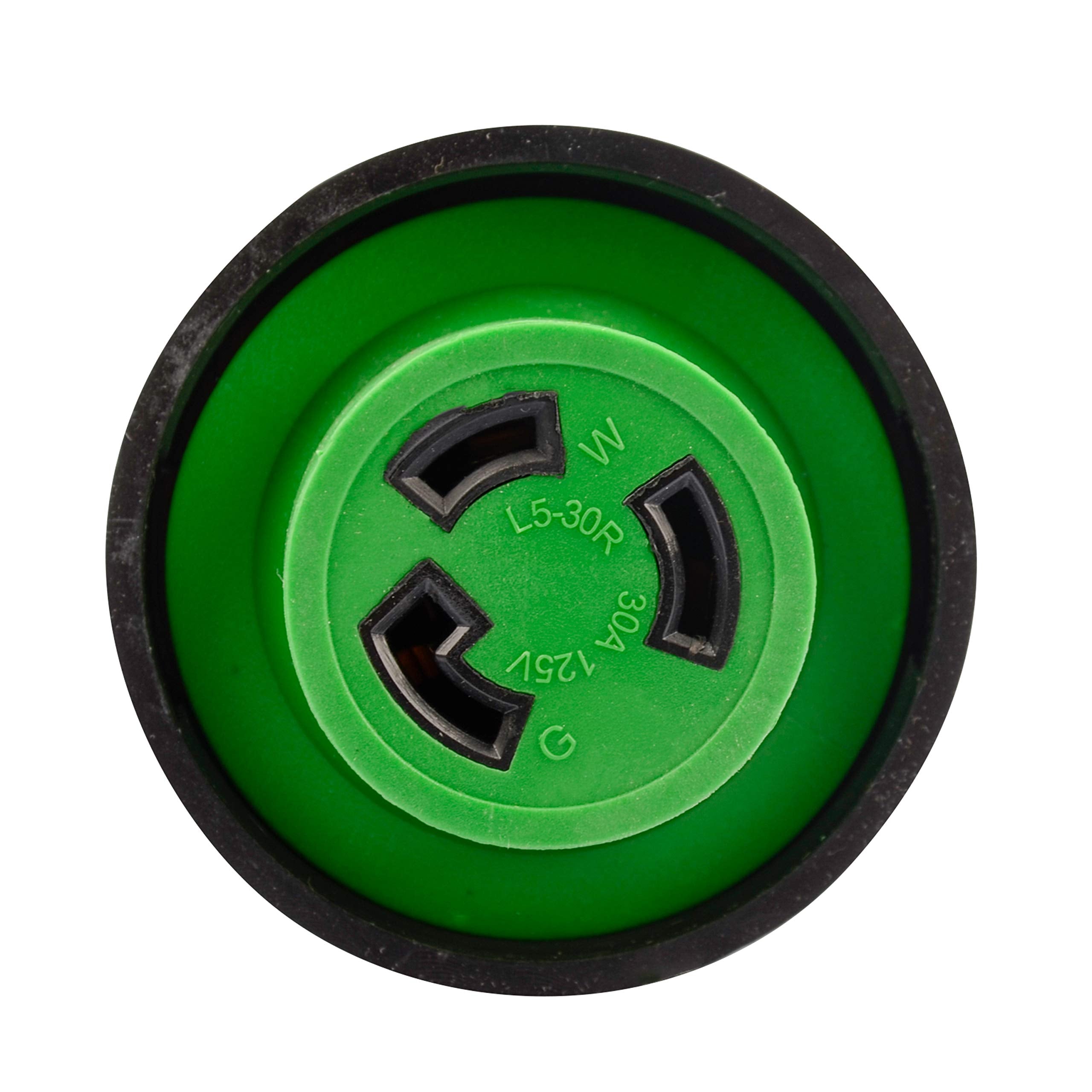 RVGUARD compact straight-style adapter saves space in RV storage.
