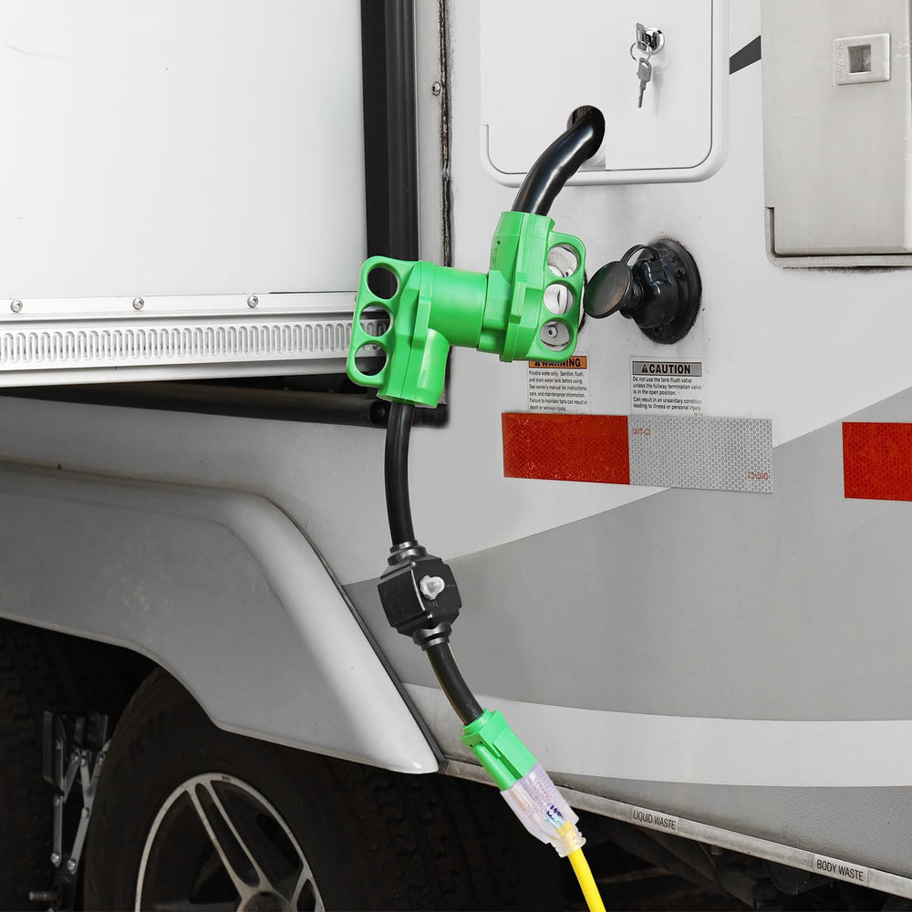 RVGUARD LED power indicator shows when the adapter is live.
