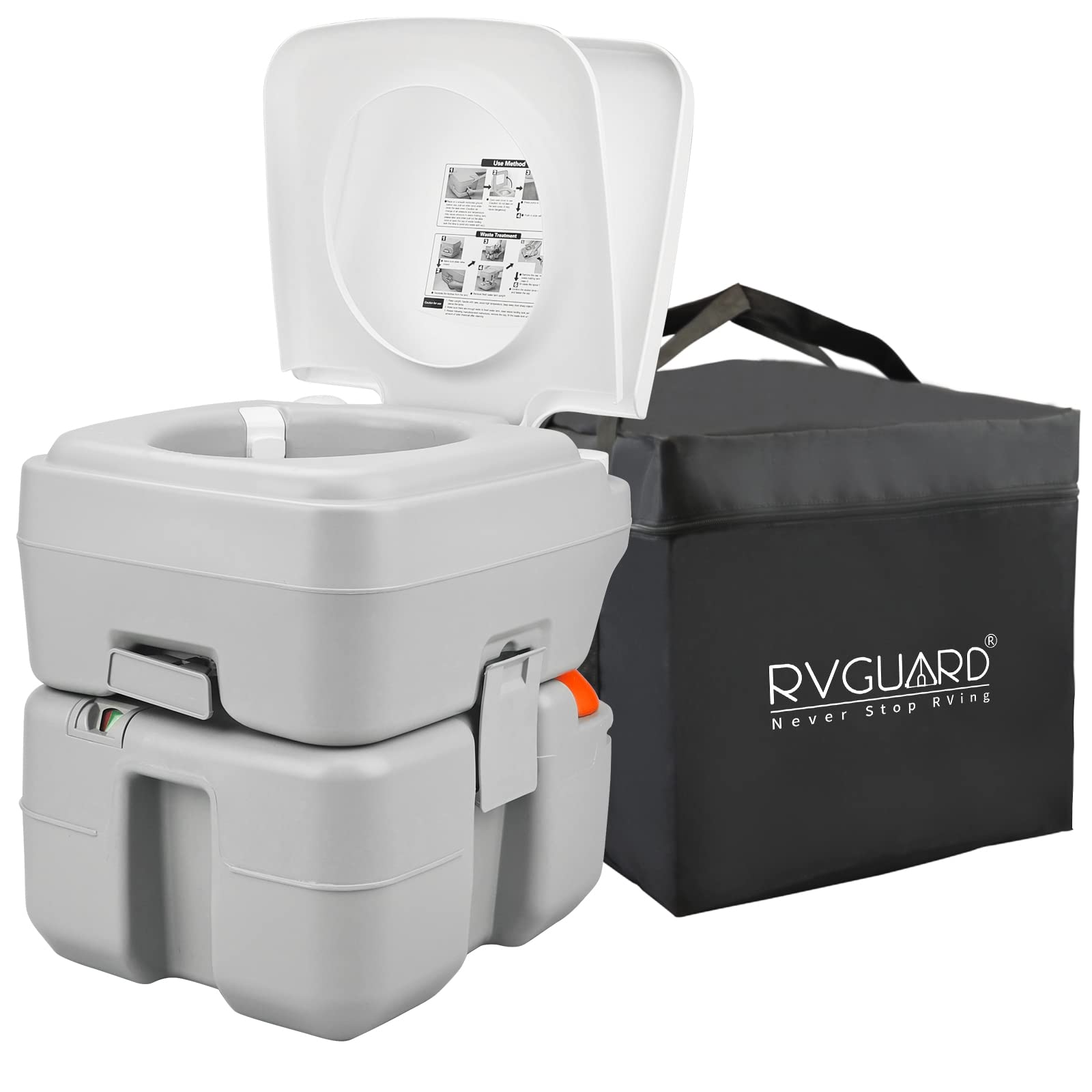 RVGUARD portable toilet front view for compact camping setup