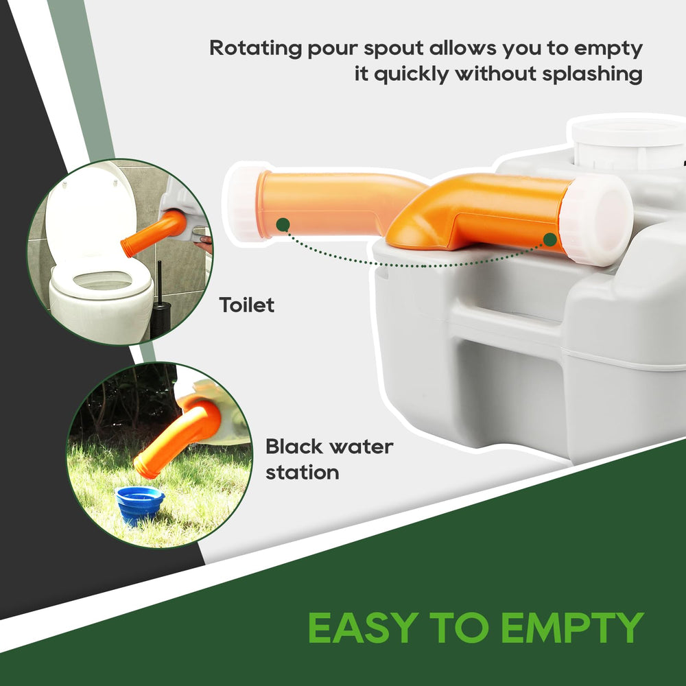 RVGUARD portable toilet rotating spout minimizes splash during emptying