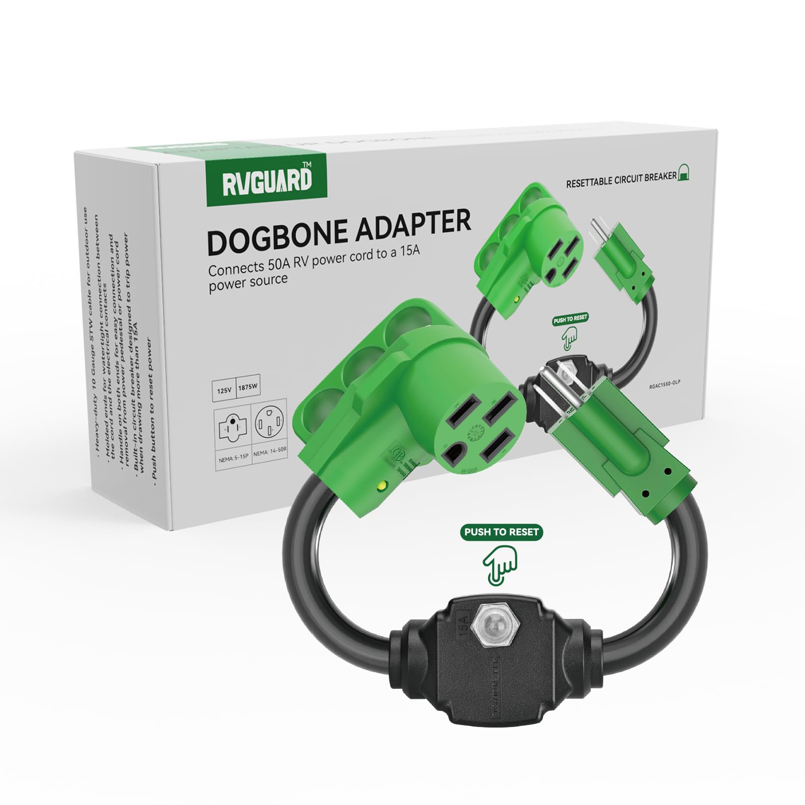 RVGUARD reset button allows quick restart after overload trips.