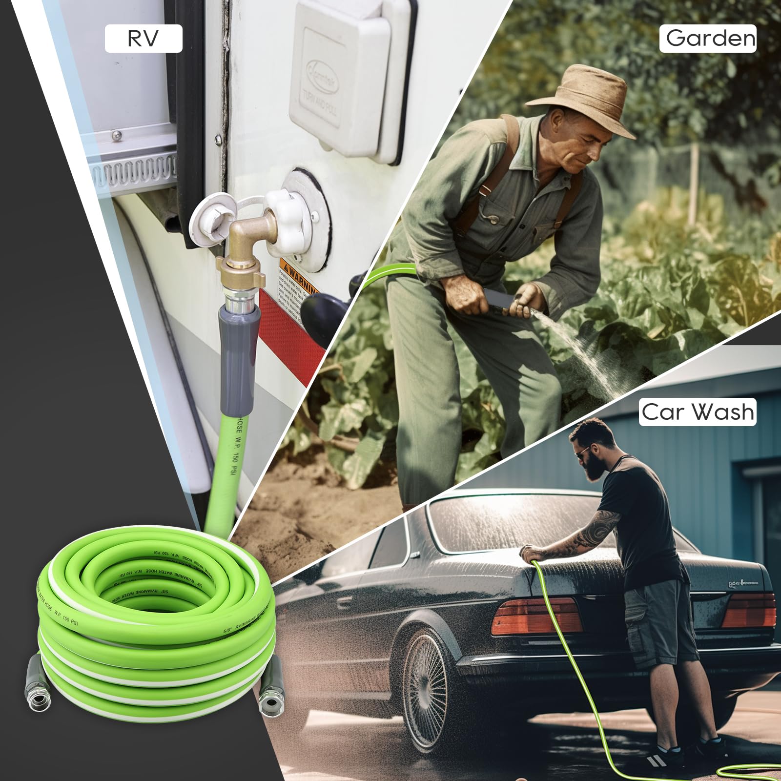 RVGUARD versatile hose for RVs, camping, garden tasks and car washes.
