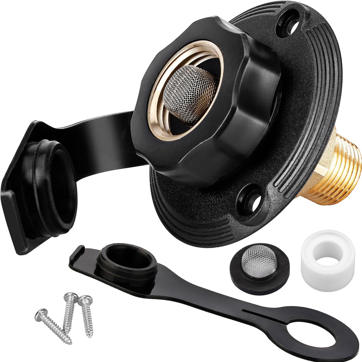 RVGUARD RV City Water Inlet with brass check valve for safe RV connections.