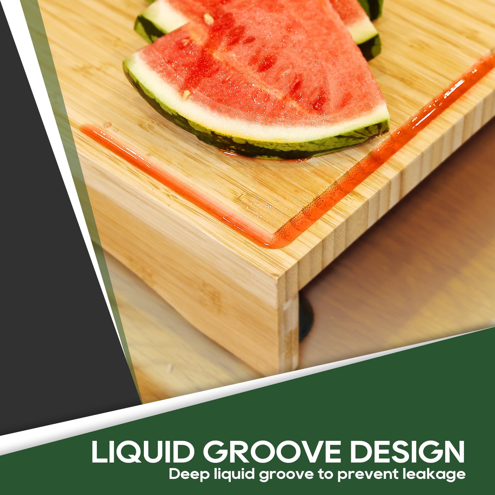 Smooth bamboo surface cleans easily after cooking and prep.