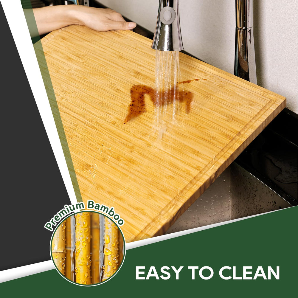 Large 17 by 20 inch board provides ample chopping and serving space.