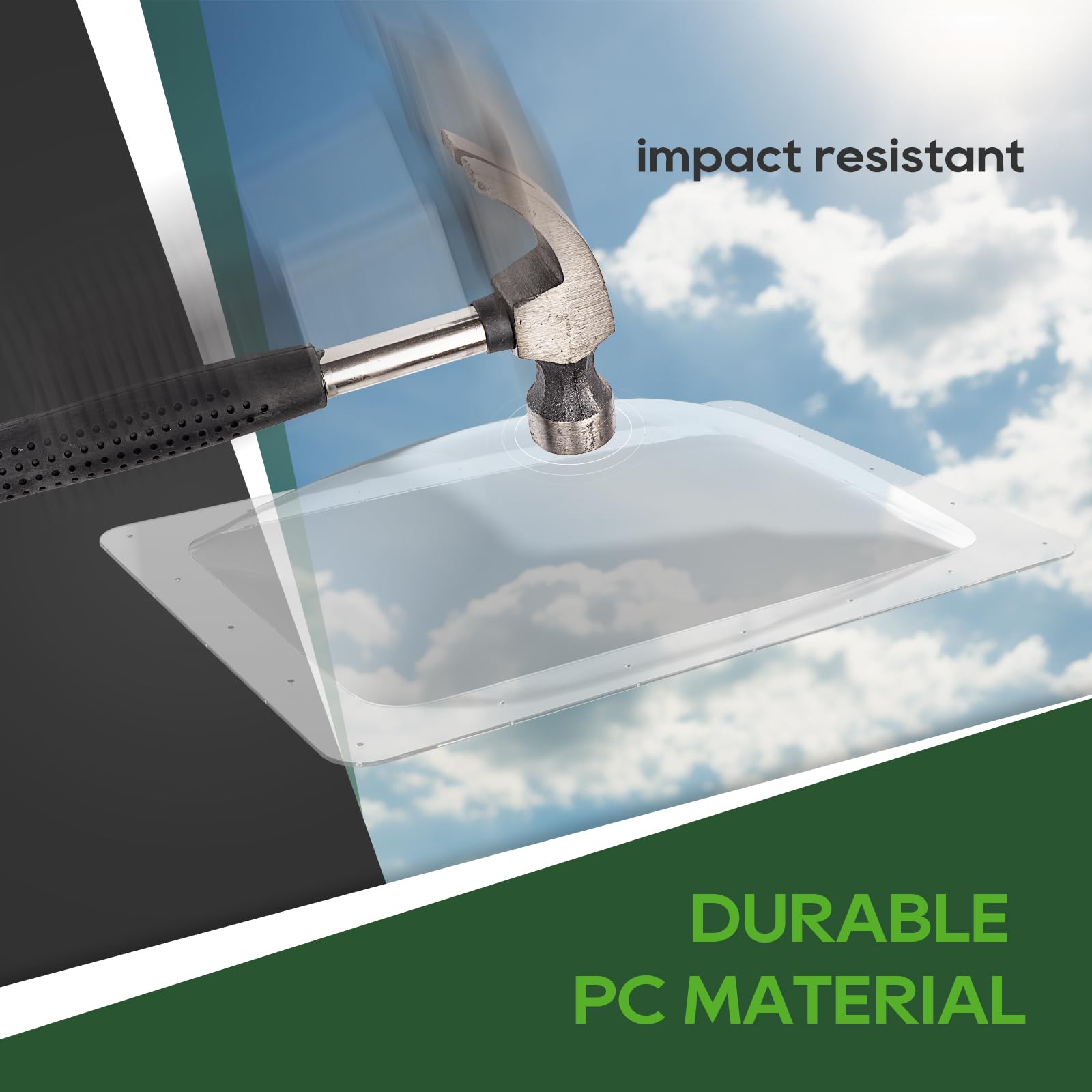 RVGUARD skylight with 88% light transmission brightens interiors for daytime use.