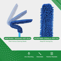 Bendable mop head showing adjustable angle for corners