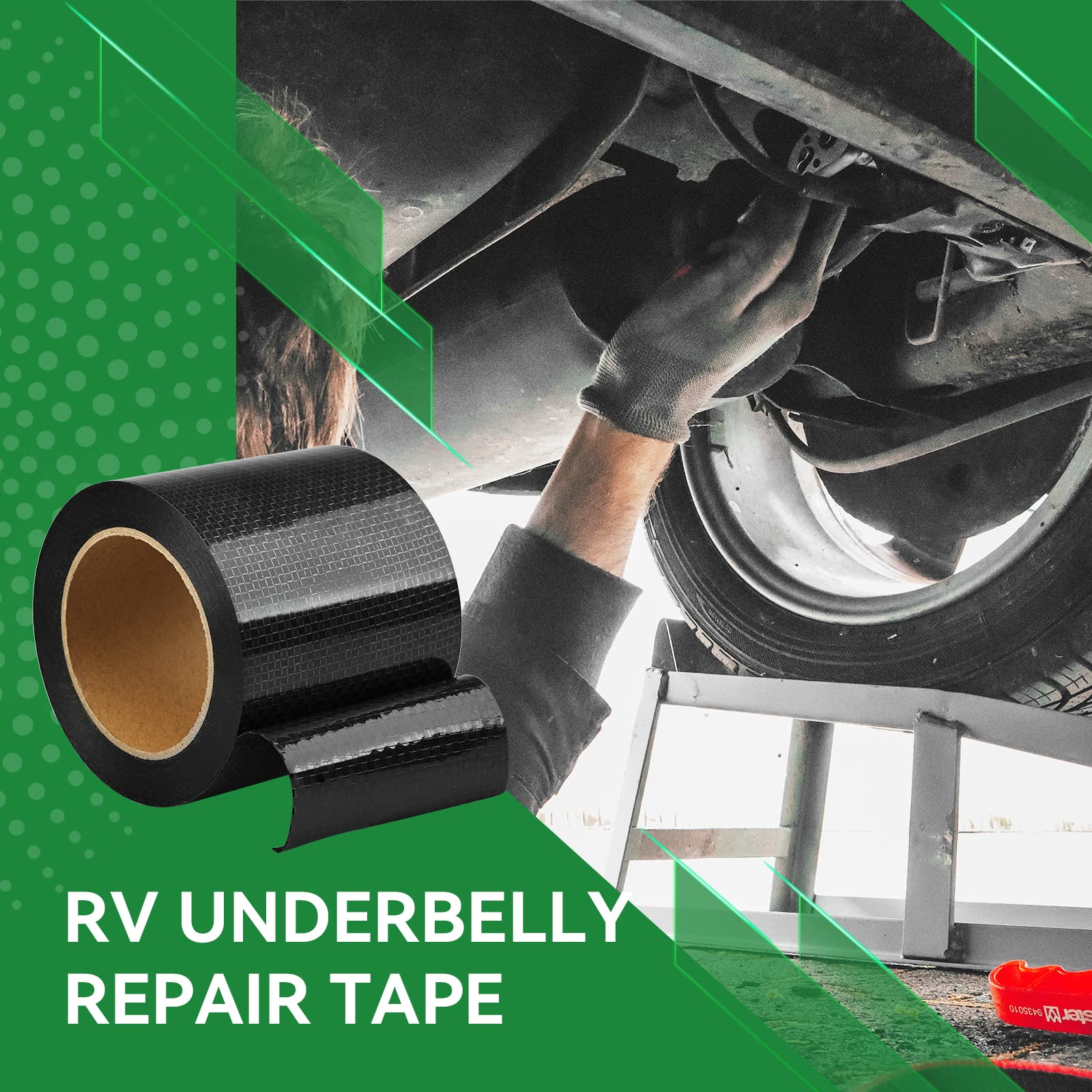 RVINGPRO underbelly tape cross-section shows adhesive and fabric for strong bond.