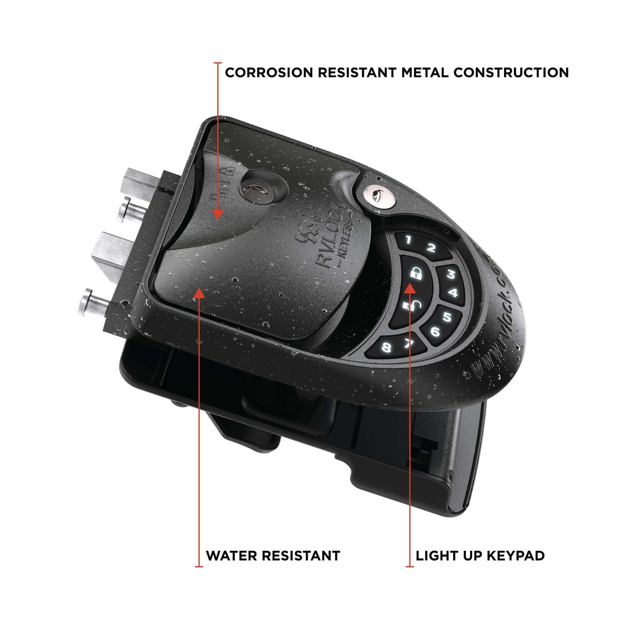 Hand holding RVLock remote fob for easy entry from outside the RV