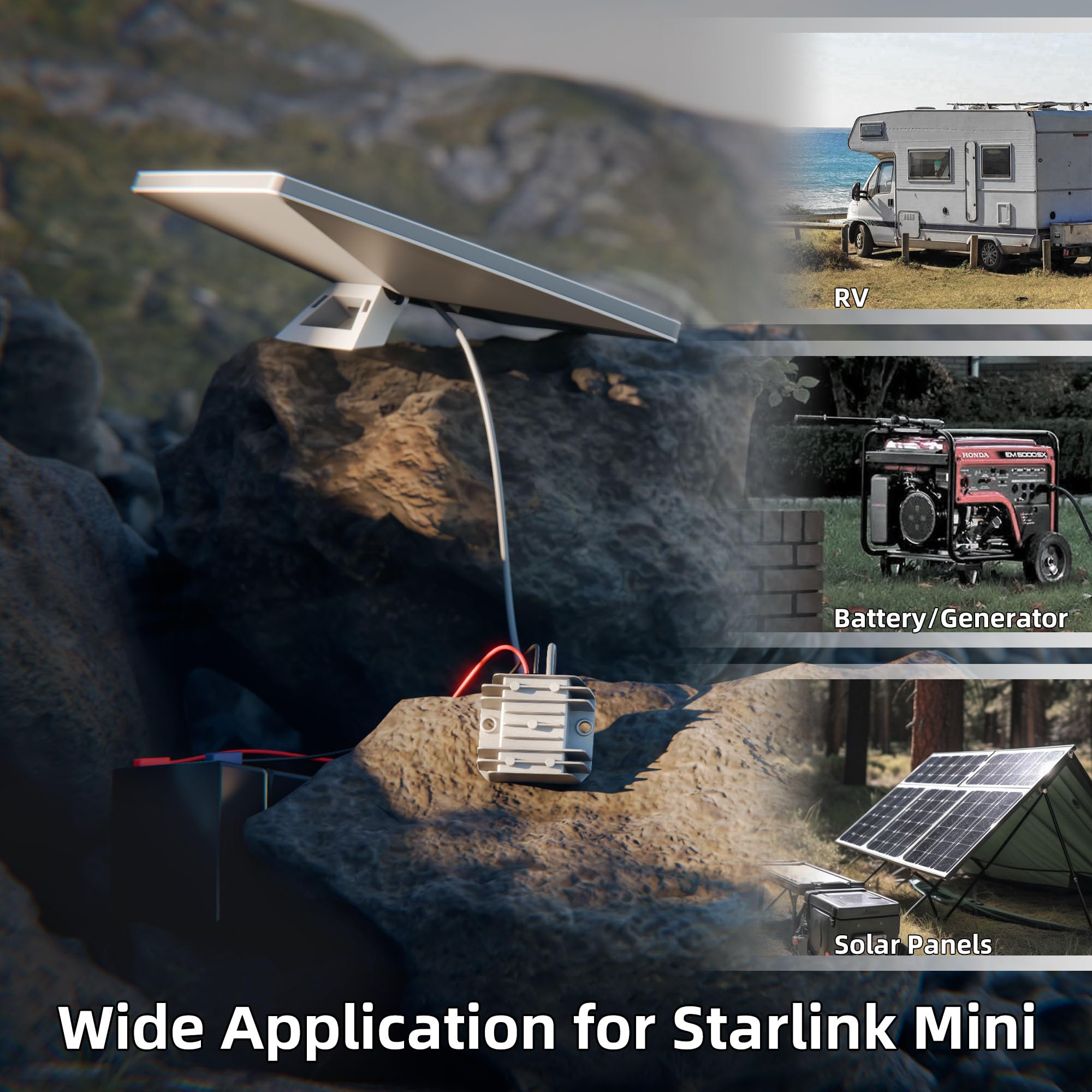 RVMARINEPAT Starlink Mini IP68-rated power cable withstands dust, water, UV exposure.