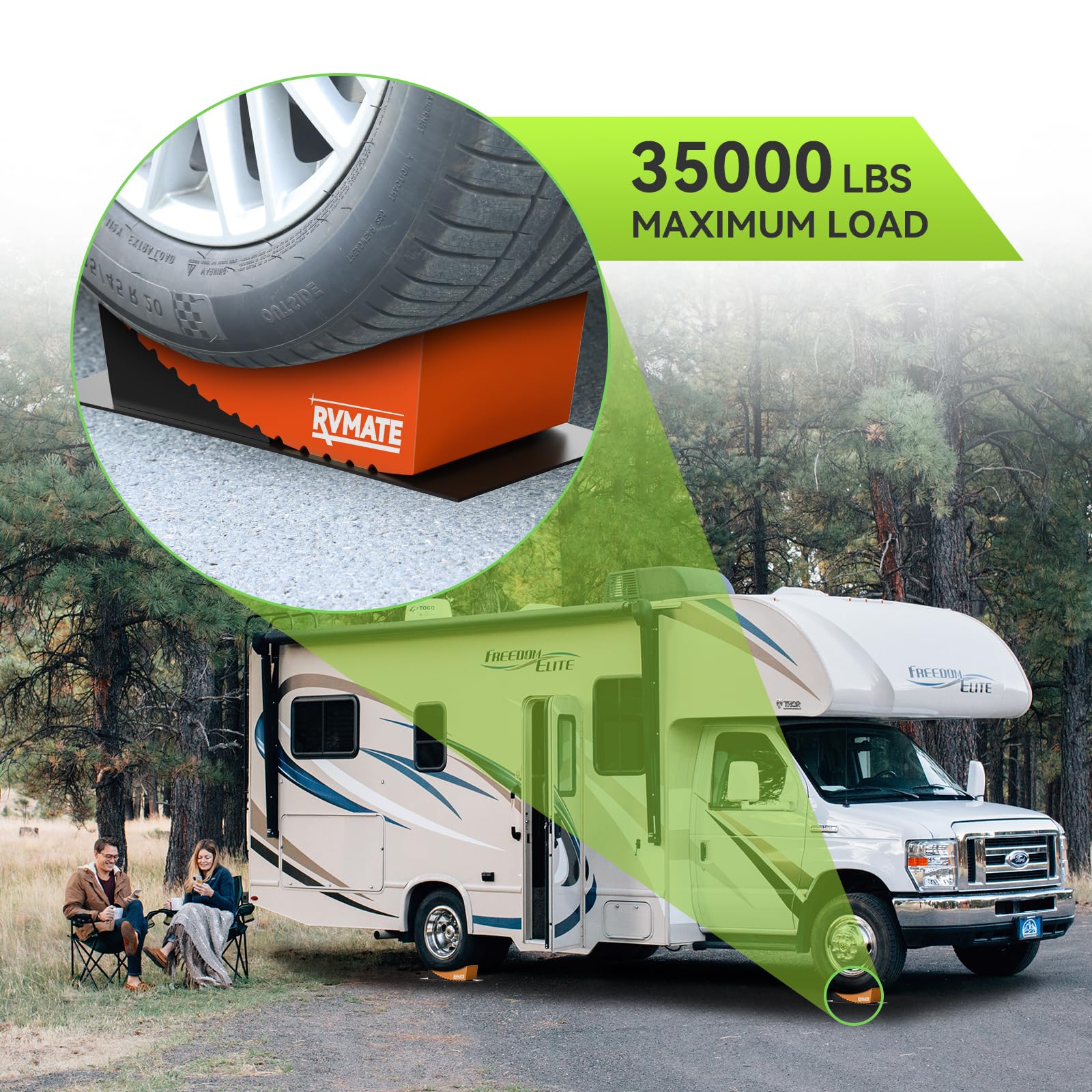 RVMATE rubber grip mats prevent slipping during setup on rough terrain.