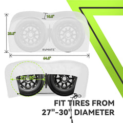 RVMATE easy-install tire cover demonstrates tool-free mounting on wheel