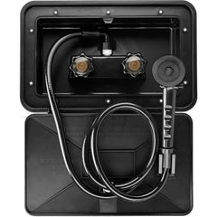 RVMATE exterior shower box front view showing compact exterior mounting for RVs