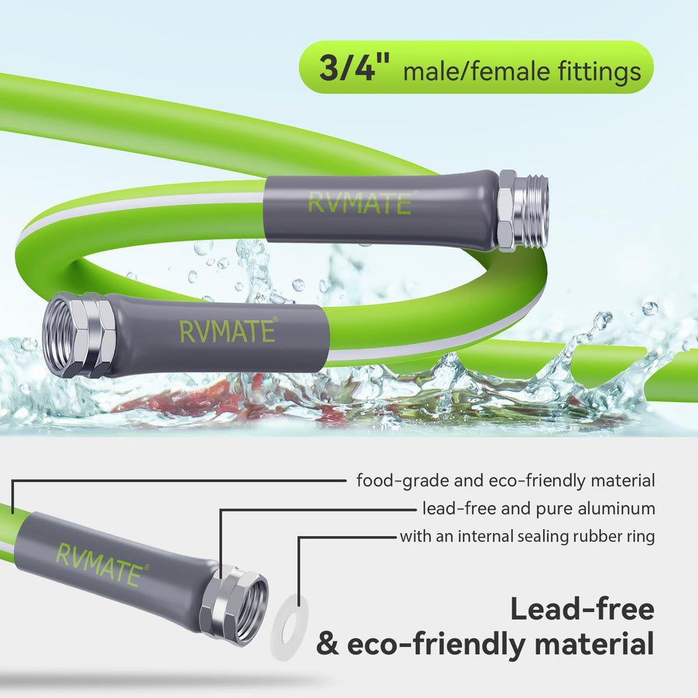 RVMATE lead-free hose connectors visible for safe, leak-free connections.