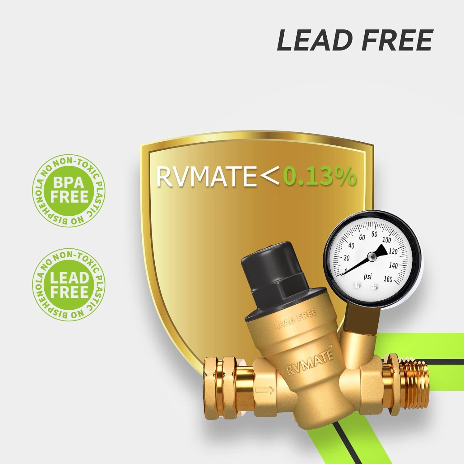 RVMATE regulator fits 3/4 inch outdoor hose threads for campers