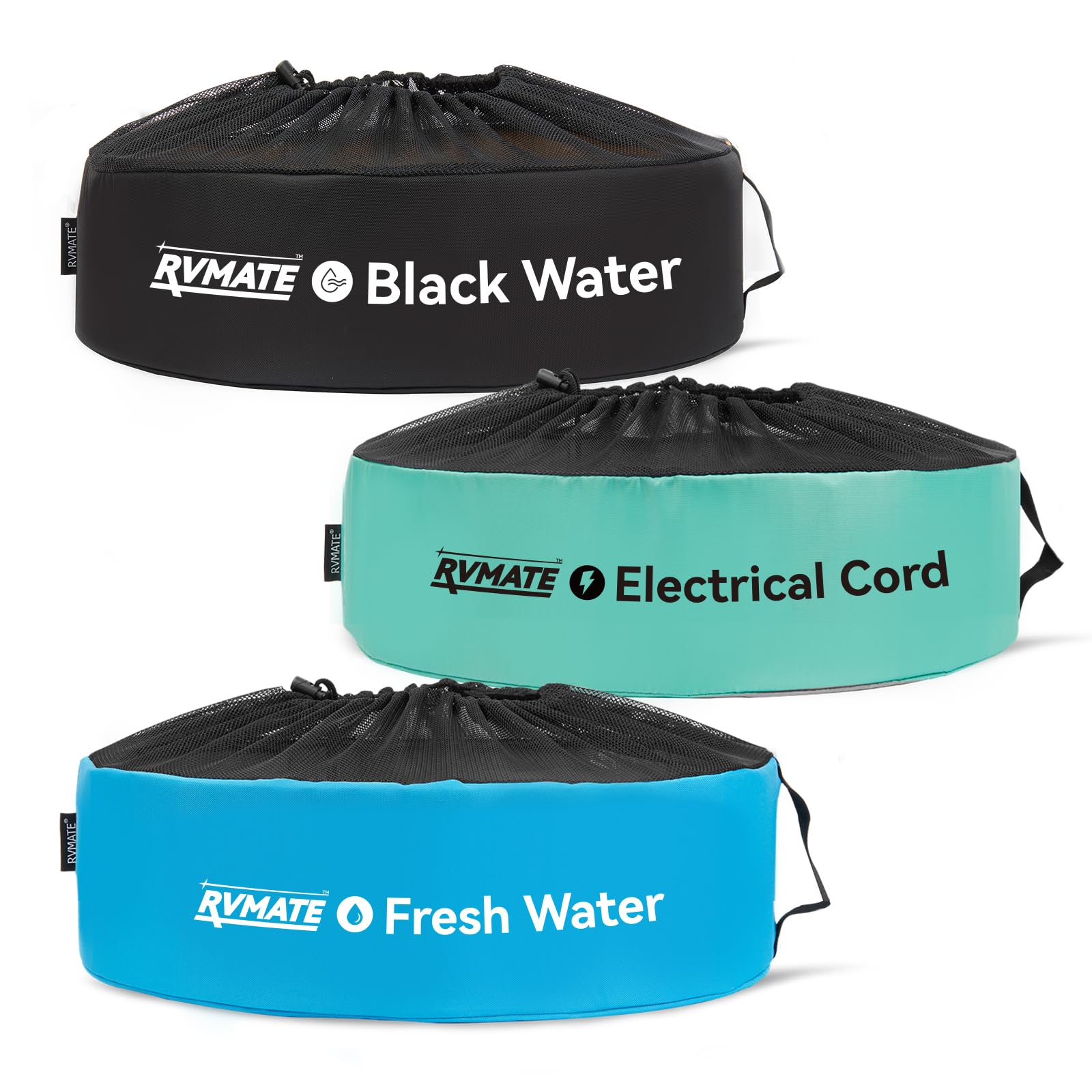 RVMATE RV hose bags blue water hose for organized storage and quick access.