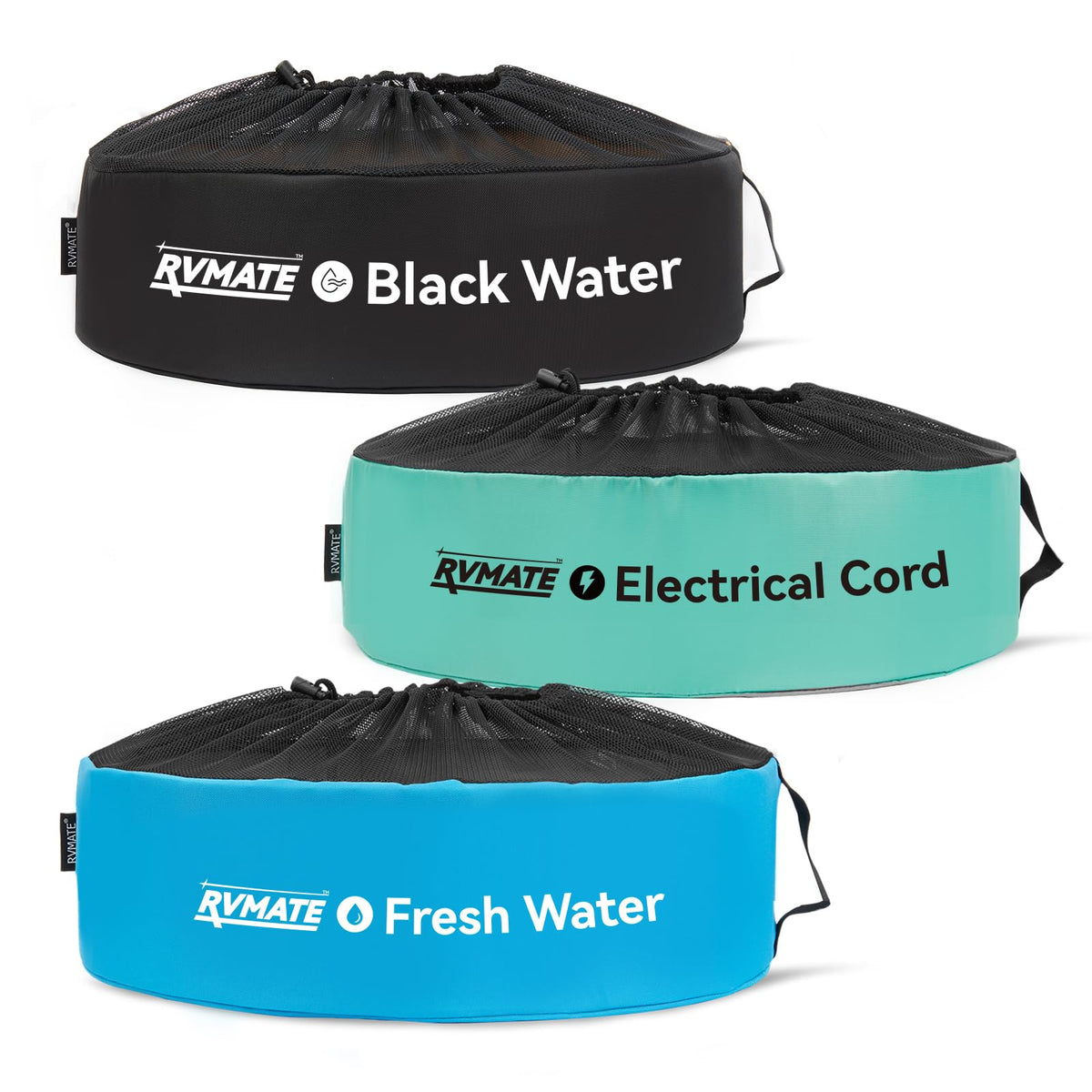 RVMATE RV hose bags blue water hose for organized storage and quick access.