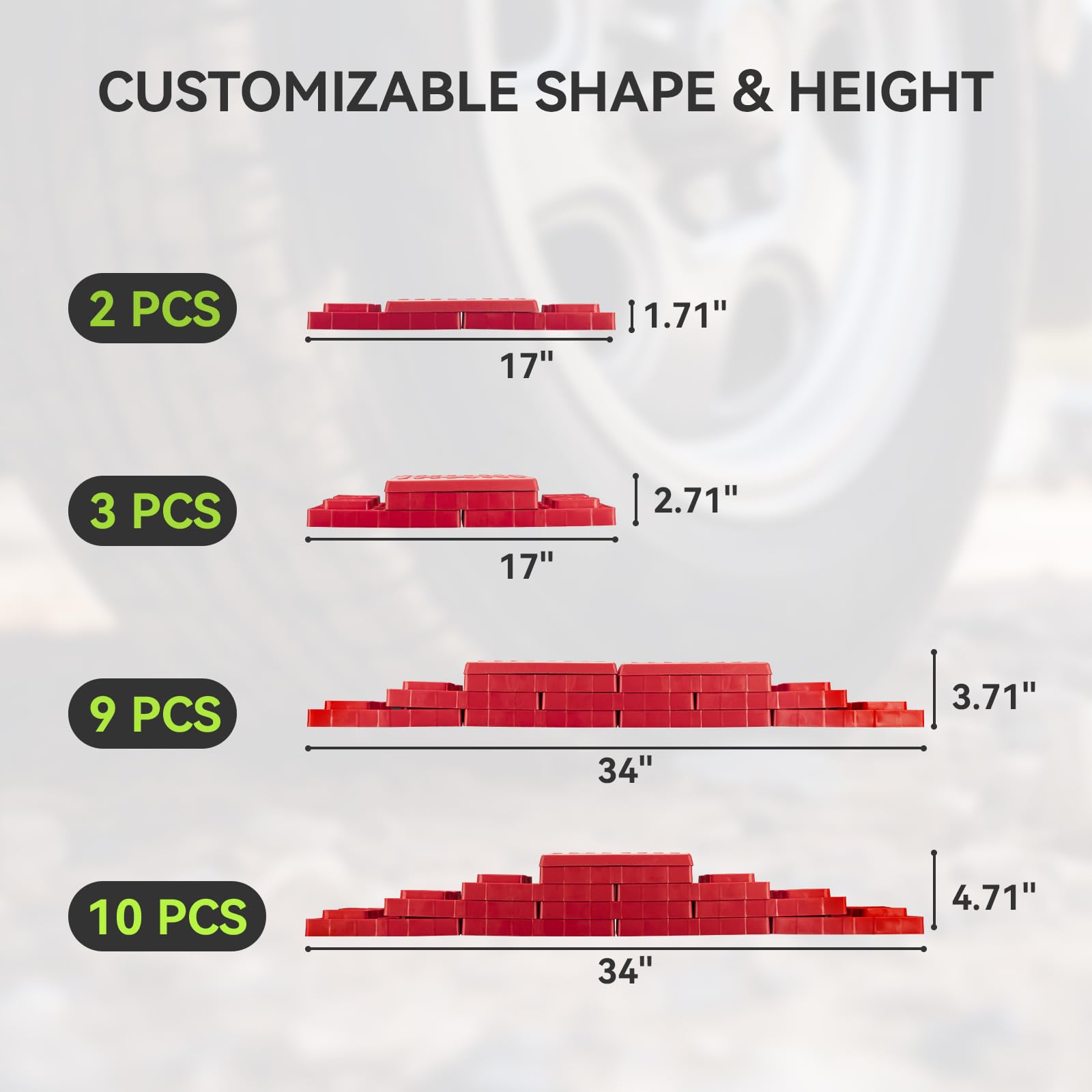 RVMATE leveling blocks used with single wheels for stable parking