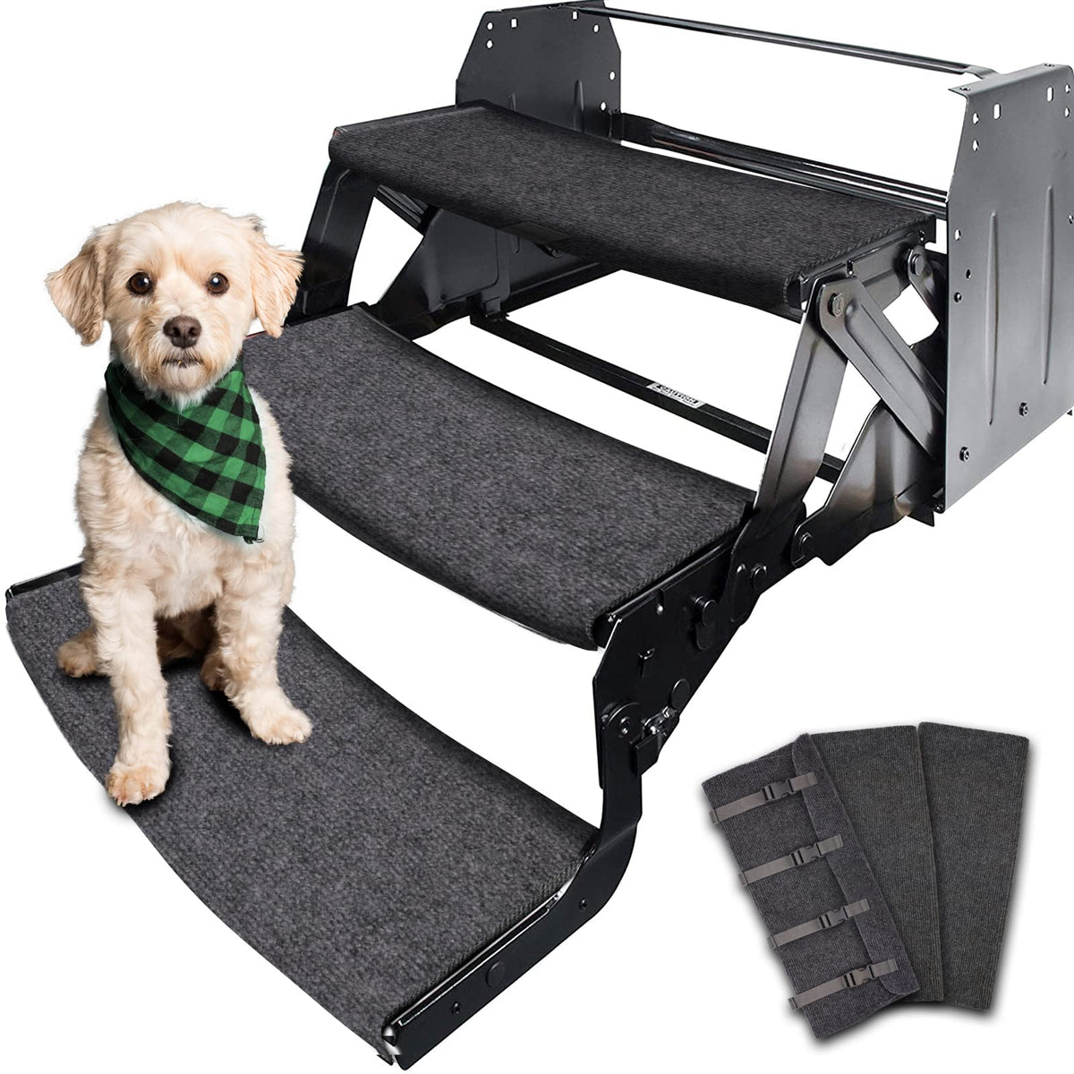 RVMATE RV Step Rugs 22in with snap fasteners for quick fit on steps.