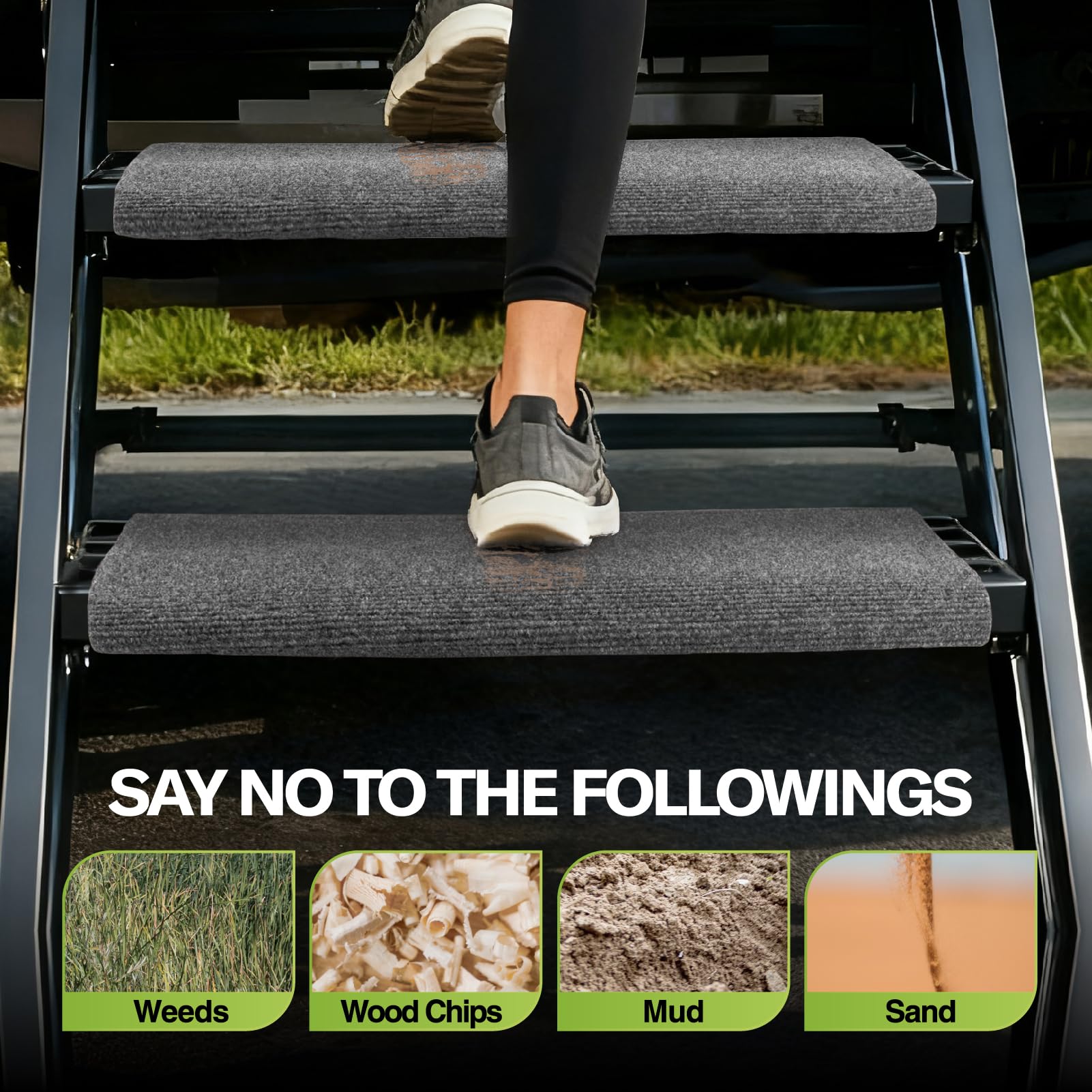 RVMATE RV step rug ribbed top capturing dirt and debris from footwear.