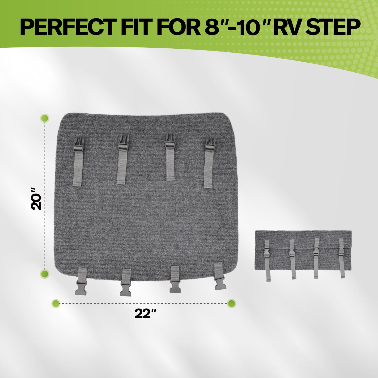 Durable polyester rug component provides weather-ready protection for outdoor RV steps.