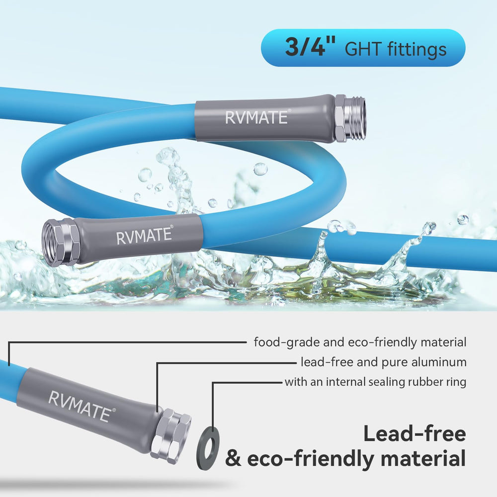 RVMATE drinking-water hose with lead-free connectors for durable, leak-free connections