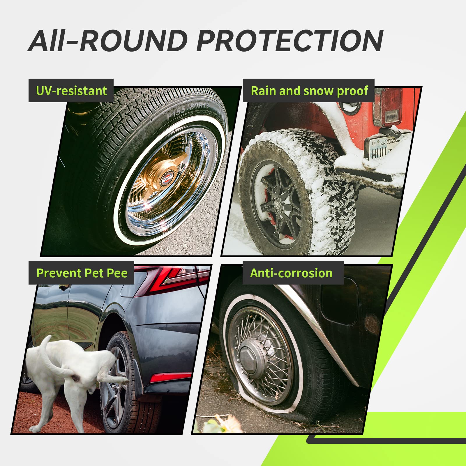 RVMATE waterproof UV resistant tire cover close-up, showing sturdy stitching and durable material