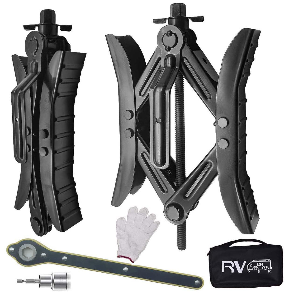 RVPNR camper wheel chock stabilizer assembly shown for quick tire stabilization