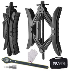 RVPNR camper wheel chock stabilizer assembly shown for quick tire stabilization