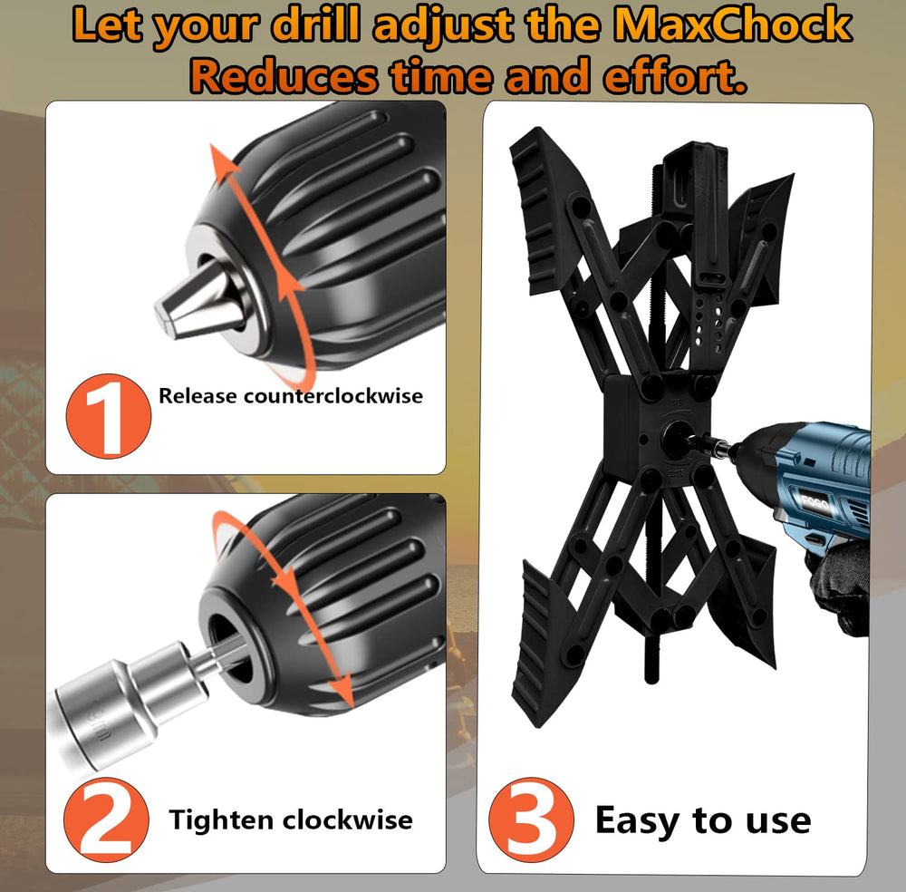 RVPNR set includes two chocks, locks, drill bit, and bag for portability.