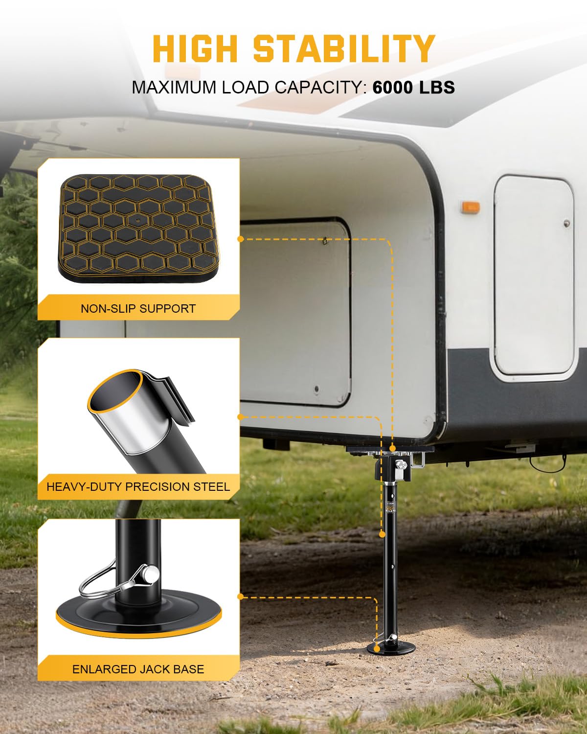 RVSHARK 6000lb load capacity jack provides strong support for large rigs