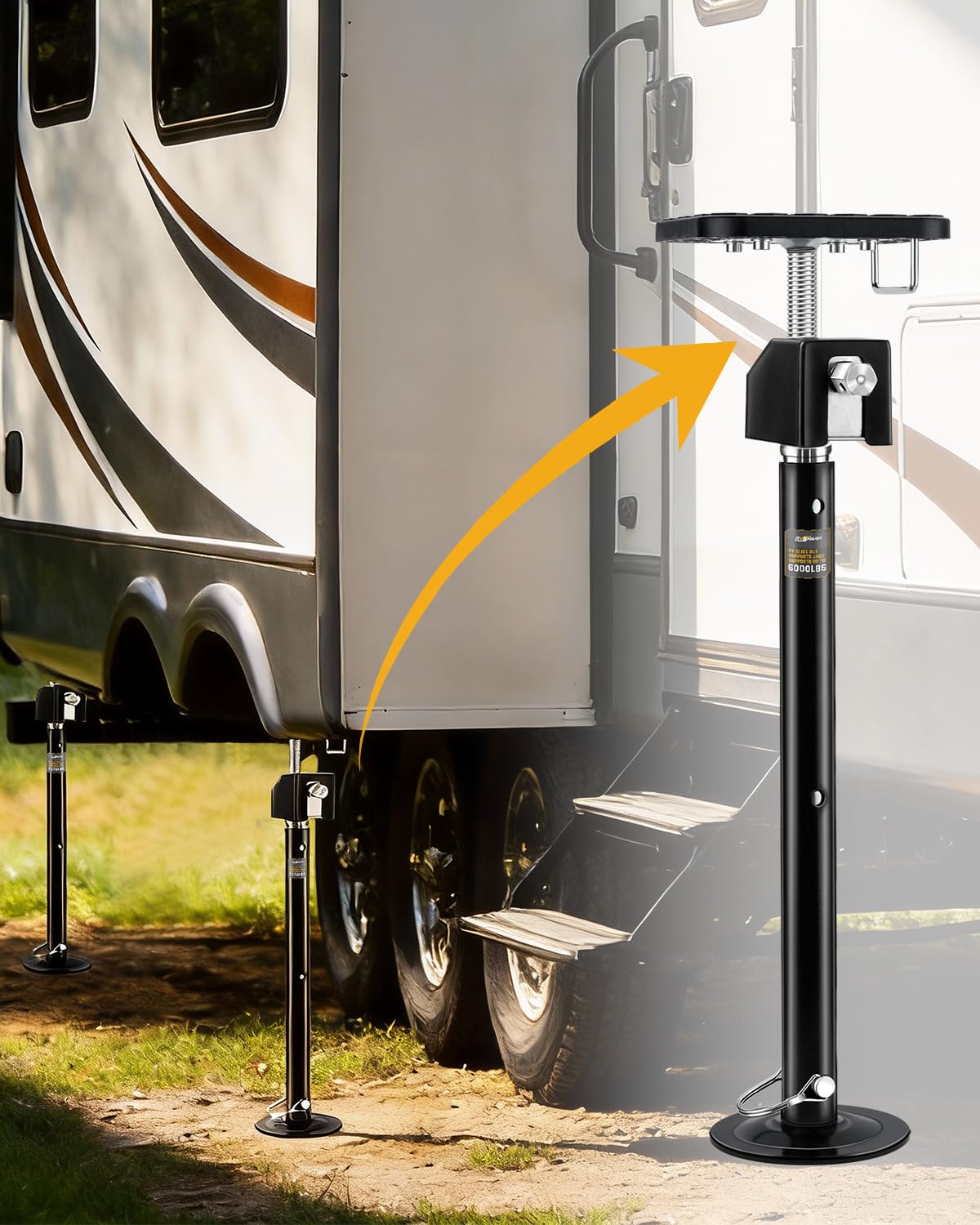 RVSHARK package includes two jacks, a handle, and a drill socket