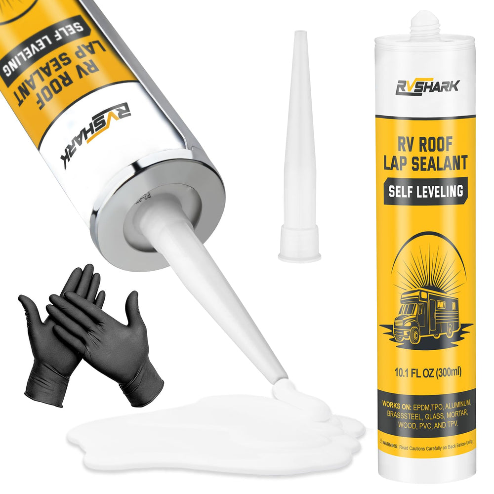 RVSHARK roof sealant bottle ready for fast, durable waterproofing on camper roofs.